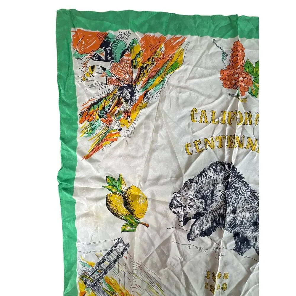 XL Vintage 40s Square California Centennial Bear Scarf- 33x31